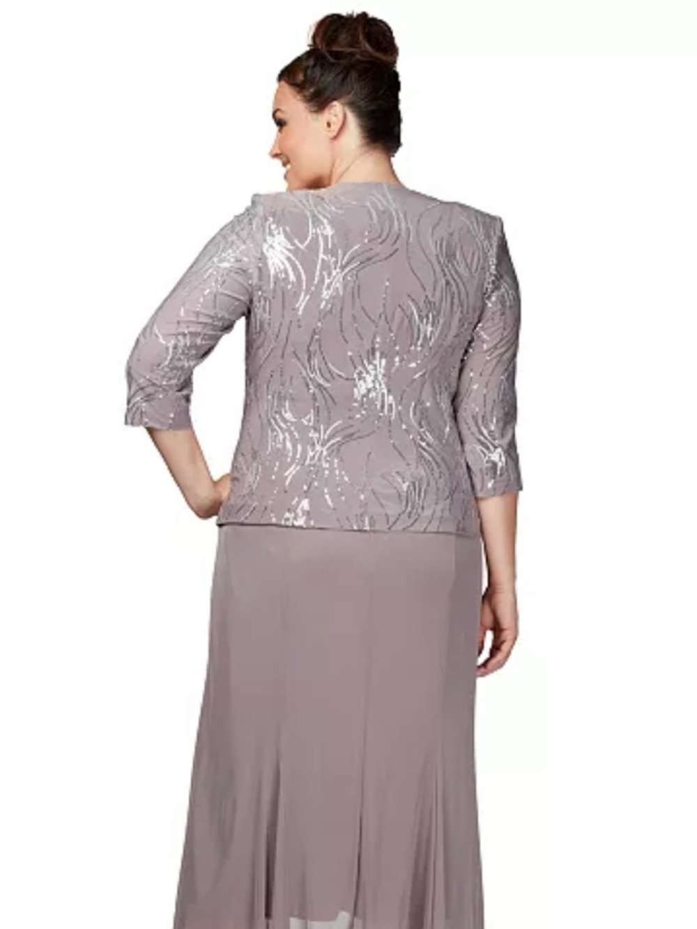 Alex Evenings Silver-Accented Gray Two-Piece Evening Set Size 18 - Picture 3 of 13